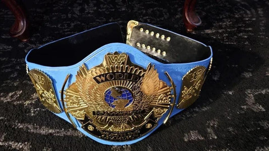 WWF Blue Winged Eagle Championship Belt | 2MM 4MM Real Leather | Classic Wrestling Replica | Hulk Hogan Tribute | Fan Gift w/ Bag
