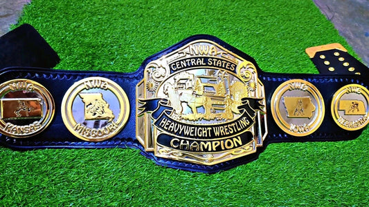 NWA Central States Heavyweight Championship Belt | 2MM 4MM Brass Replica | Wrestling Title Belt | Real Leather Strap | Adult Size