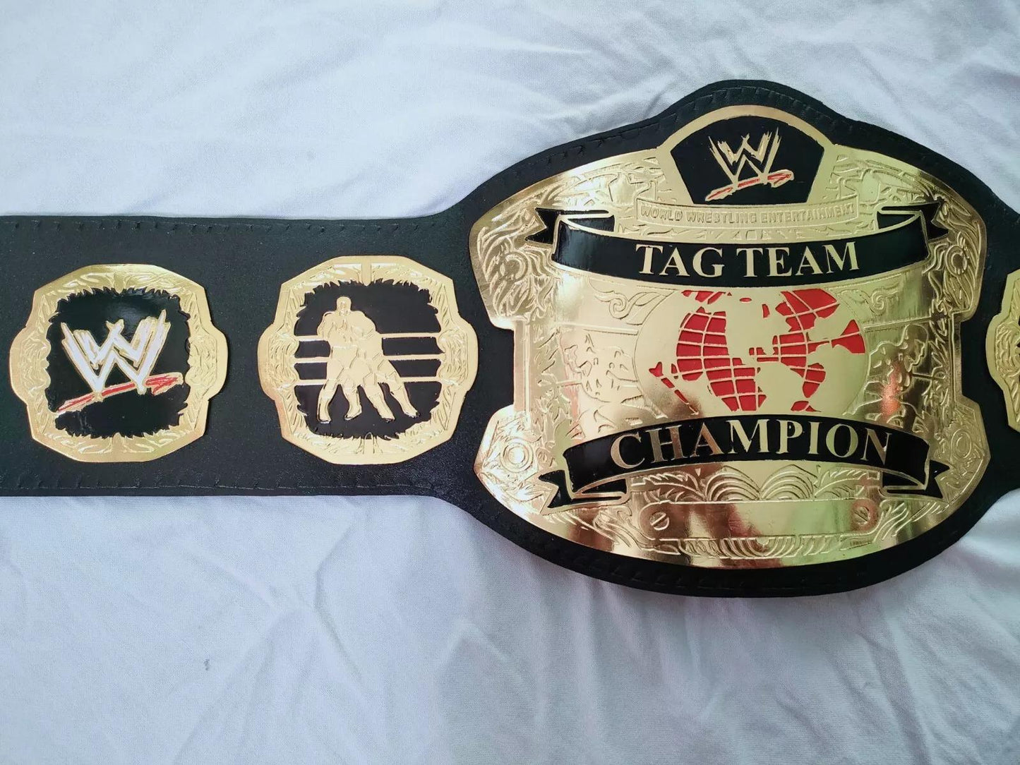 Tag Team Championship Belt | Replica 2MM 4MM Zinc Plates | Adult Size | Real Leather Strap | Wrestling Fan Gift