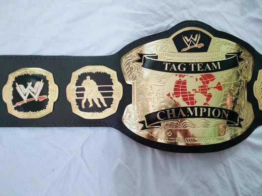 Tag Team Championship Belt | Replica 2MM 4MM Zinc Plates | Adult Size | Real Leather Strap | Wrestling Fan Gift