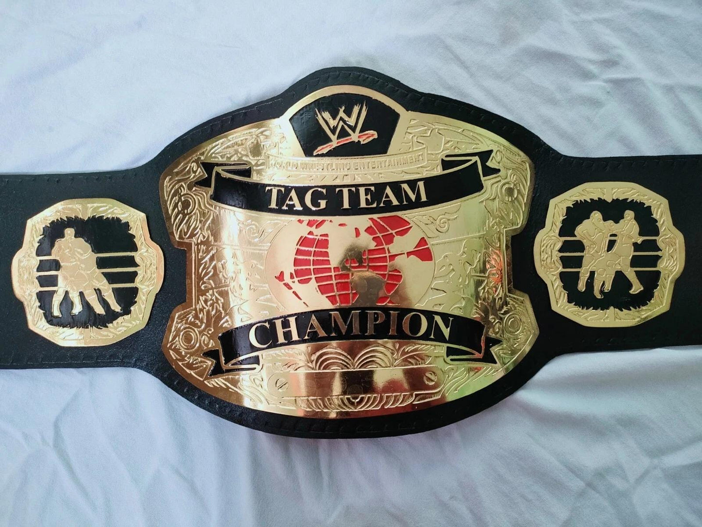 Tag Team Championship Belt | Replica 2MM 4MM Zinc Plates | Adult Size | Real Leather Strap | Wrestling Fan Gift