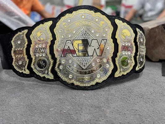 AEW World Championship Replica Belt | 4MM 6MM Brass Plate | Wrestling Title | Cowhide Leather Strap | Adult Size Belt | Heavyweight Fan Gift