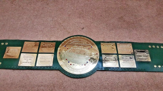 WF Big Green Championship Replica Belt | 2mm 4mm Gold Plated Brass Plates | Real Leather Strap | Wrestling Fan Gift | Adult Size Title