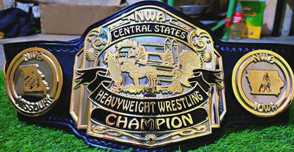 NWA Central States Heavyweight Championship Belt | 2MM 4MM Brass Replica | Wrestling Title Belt | Real Leather Strap | Adult Size