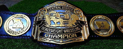 NWA Central States Heavyweight Championship Belt | 2MM 4MM Brass Replica | Wrestling Title Belt | Real Leather Strap | Adult Size