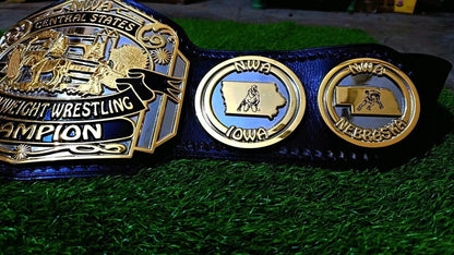 NWA Central States Heavyweight Championship Belt | 2MM 4MM Brass Replica | Wrestling Title Belt | Real Leather Strap | Adult Size