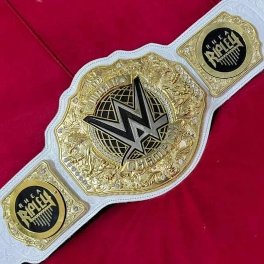 Women&#39;s World Heavyweight Championship Replica Belt | 6MM Casting | Rhea Ripley Side Plates | Real Leather Strap | Wrestling Gift