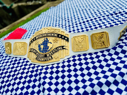 White Intercontinental Championship Belt | Replica Title | 6MM CNC Plates | 24K Gold | Real Leather Strap | Jericho Tribute