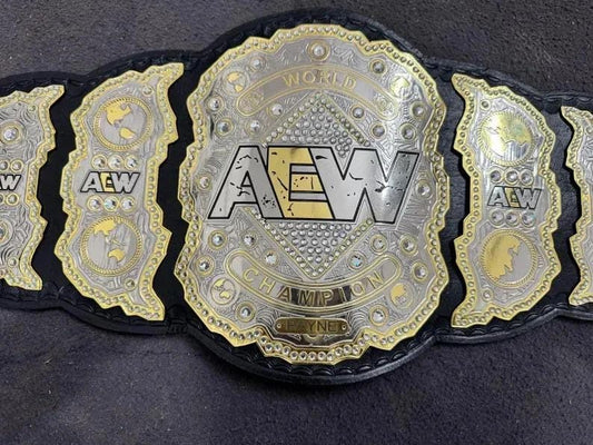 AEW World Championship Replica Belt | 4MM 6MM Brass Plate | Wrestling Title | Cowhide Leather Strap | Adult Size Belt | Heavyweight Fan Gift