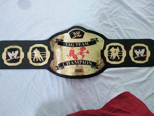 Tag Team Championship Belt | Replica 2MM 4MM Zinc Plates | Adult Size | Real Leather Strap | Wrestling Fan Gift